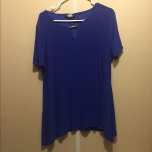 Classic blue, asymmetrical dress shirt.